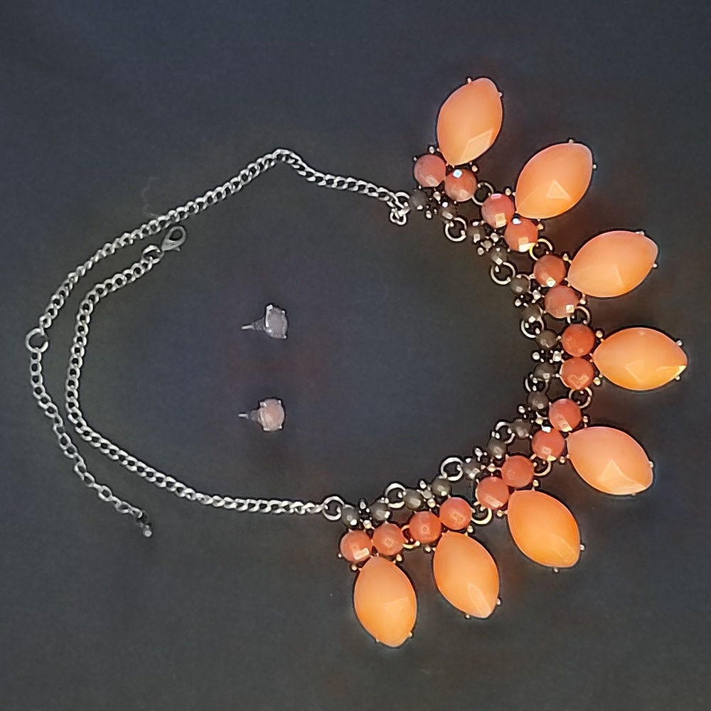 Pink and Coral Necklace and Earrings Set